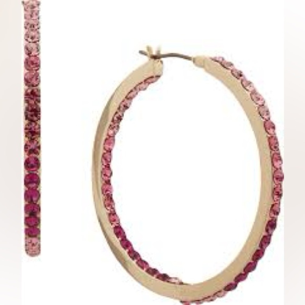 ❌SOLD❌ NWT KARL LAGERFELD PARIS Medium Pavé Hoop Earrings 1.37" - Picture 3 of 6
